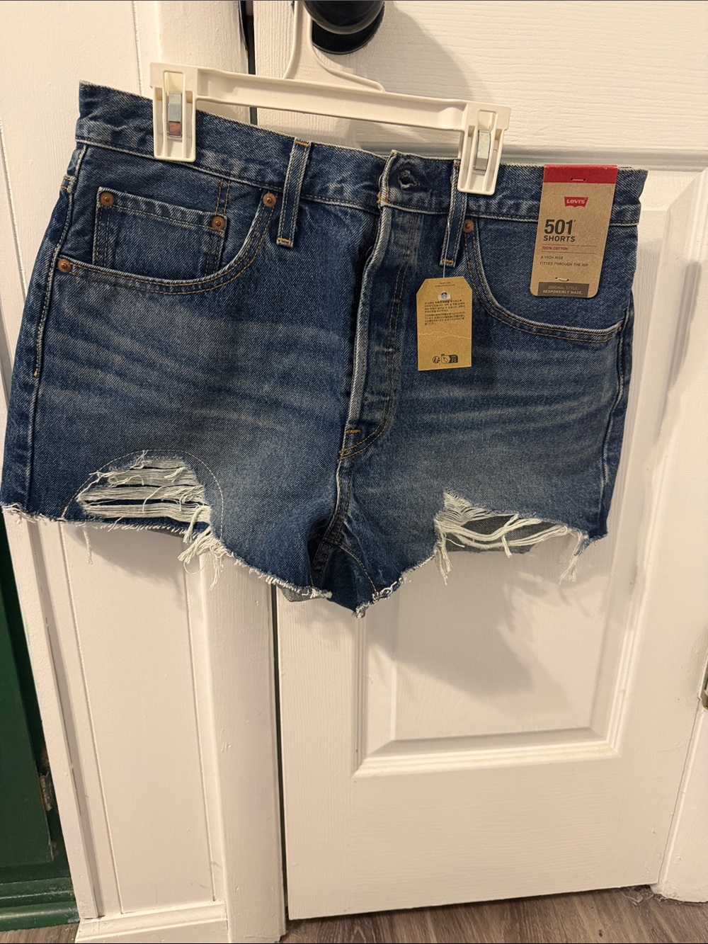 Levi's Distressed High-Rise Denim 501 Shorts - Blue